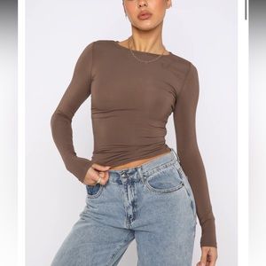 Only For Tonight Long Sleeve Top Mocha White Fox